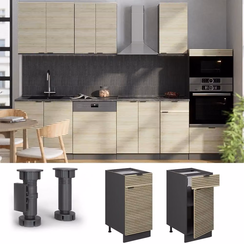 Mobiletto base per cucina Vicco Fame-Line in quercia e antracite con ante a battente L: 40 cm – 2