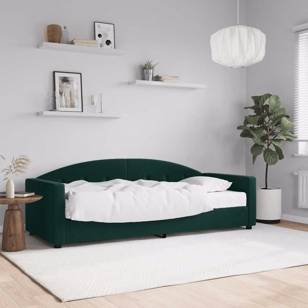 vidaXL Divano Letto in Velluto Verde con Materasso L/P/H: 200 x 80 x 75 cm