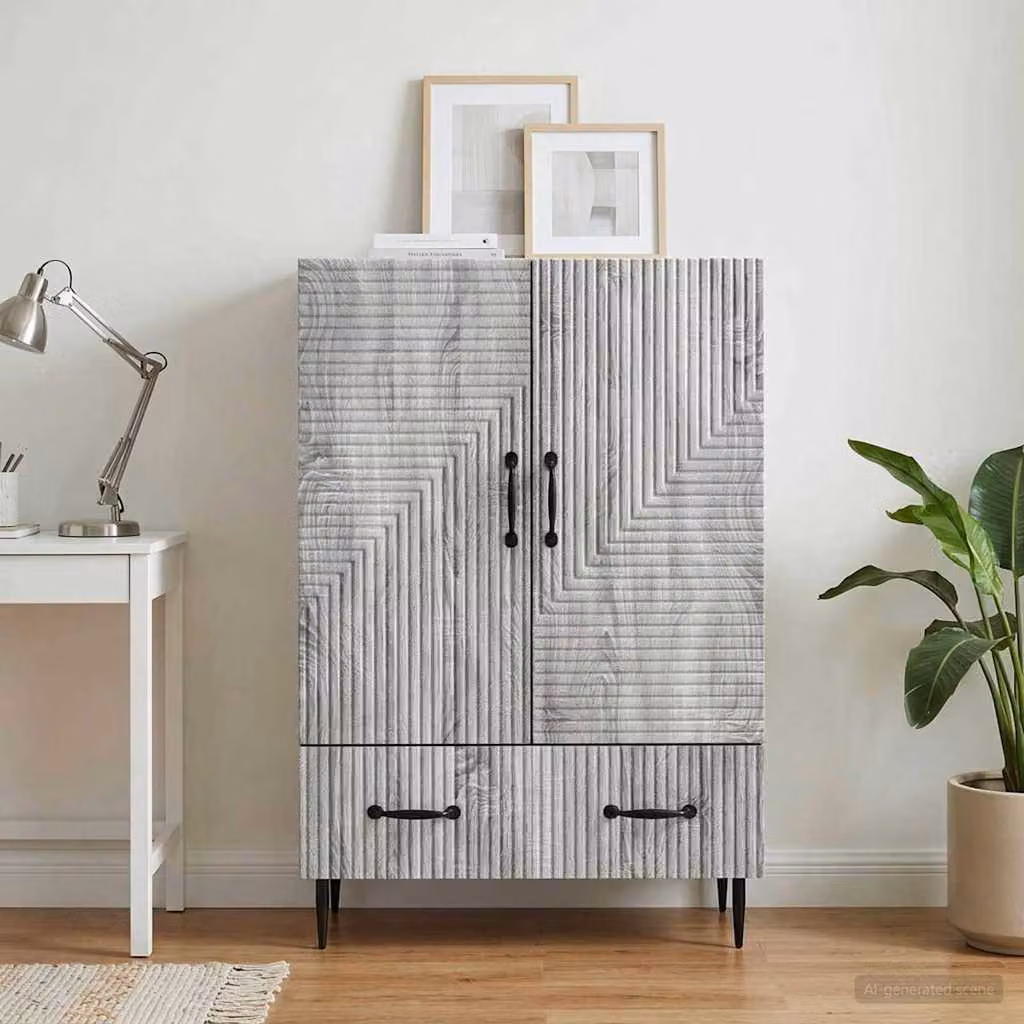 Credenza moderna vidaXL in legno ingegnerizzato e metallo, colore Grigio Sonoma, L 66 cm x P 34,5 cm x H 95 cm