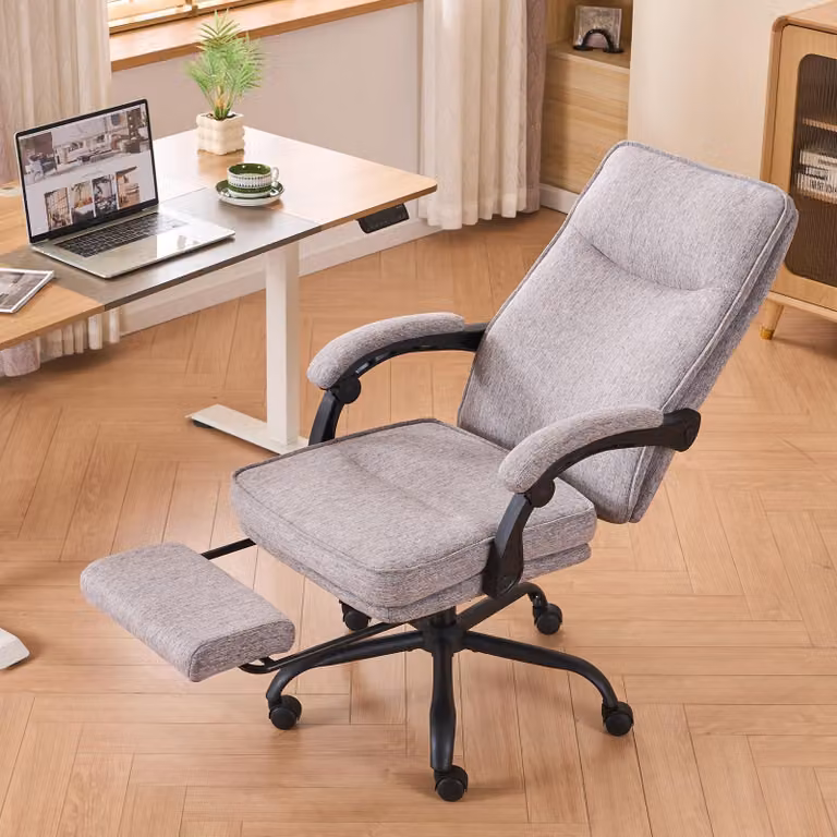 Sedia da ufficio ergonomica, grigia - Schienale regolabile con poggiapiedi - Portata massima: 150 kg - Tessuto traspirante - Ideale per l'ufficio e il lavoro da casa