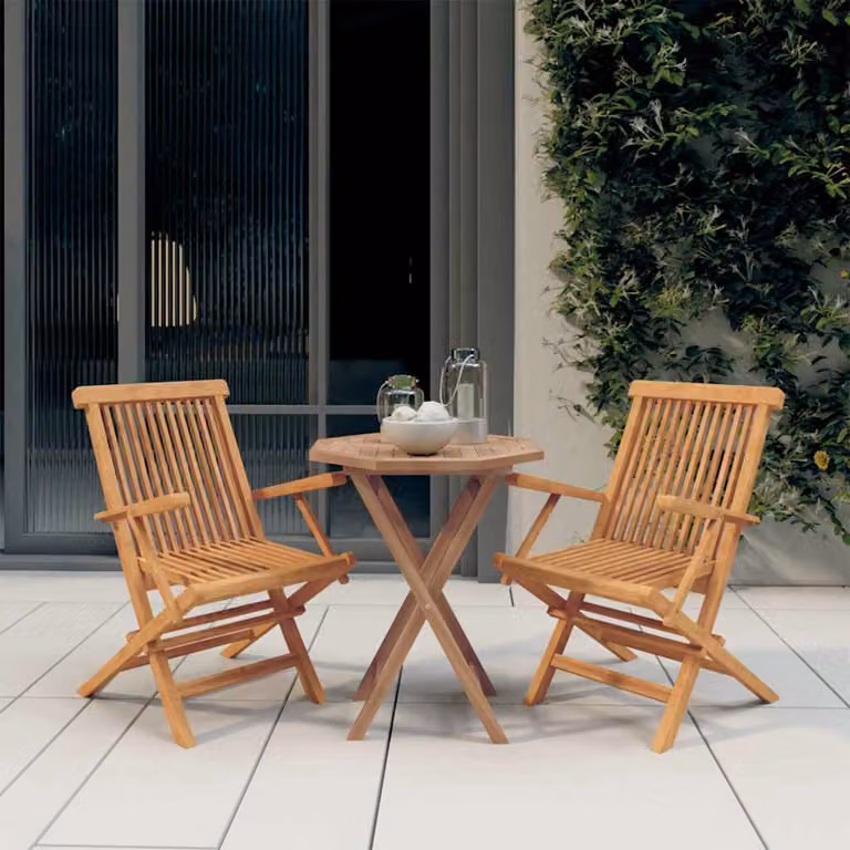 Set da pranzo per giardino vidaXL in legno di teak marrone composto da 3 pezzi con tavolo quadrato e sedie pieghevoli