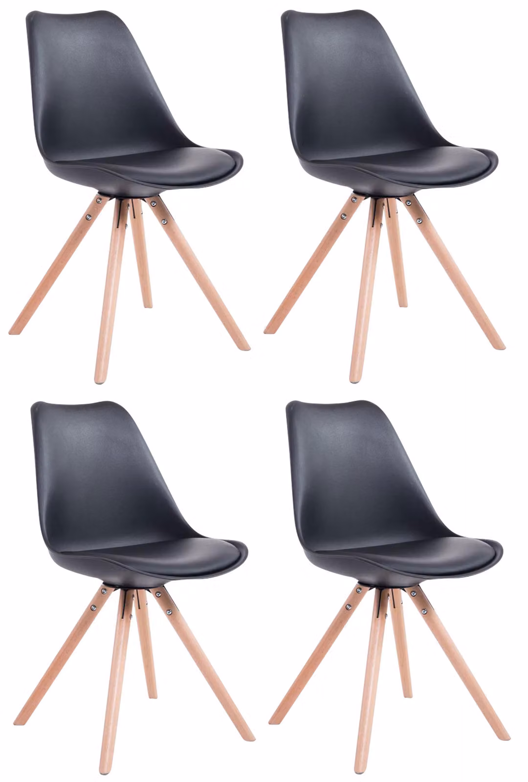Set di 4 sedie Toulouse, modello rotondo, con gambe in legno rotonde | Colore: nero; struttura: color naturale