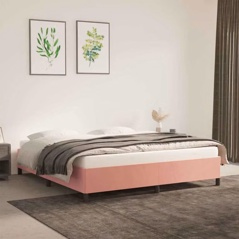 Giroletto vidaXL in velluto rosa con doghe in legno L/P: 160 x 200 cm