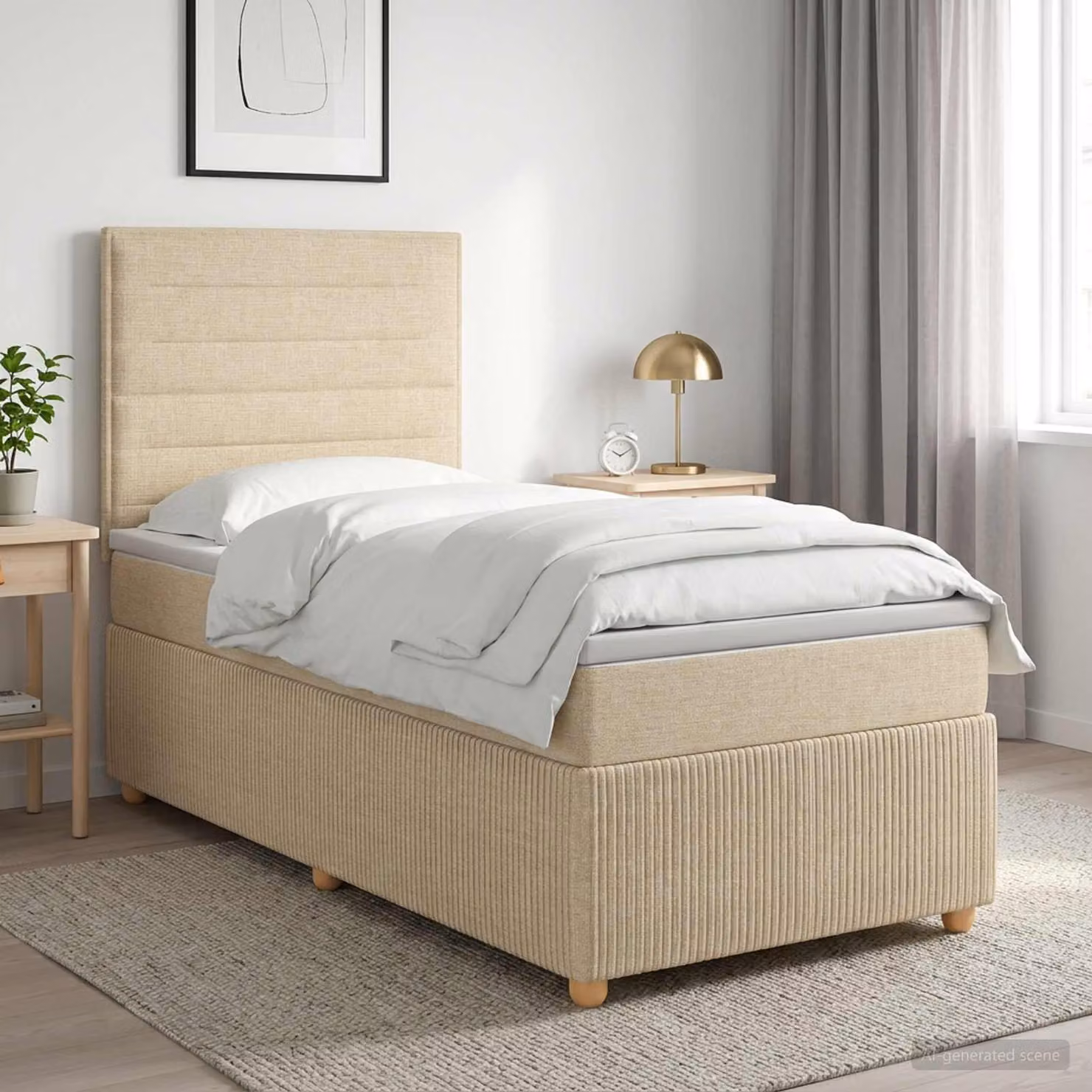 Letto box spring con materasso vidaXL in tessuto beige e bianco, L/P: 200 x 90 cm