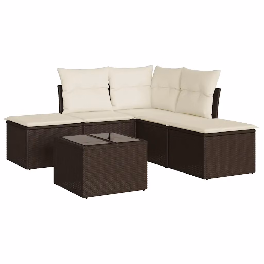 vidaXL Set Divano da Giardino 6 pz a L con Cuscini Marrone e Bianco in Polyrattan e Metallo – 2