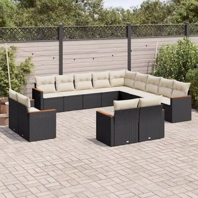 Set di divani da giardino VIDAXL a forma di U in polyrattan nero con 13 pezzi e cuscini inclusi – 1