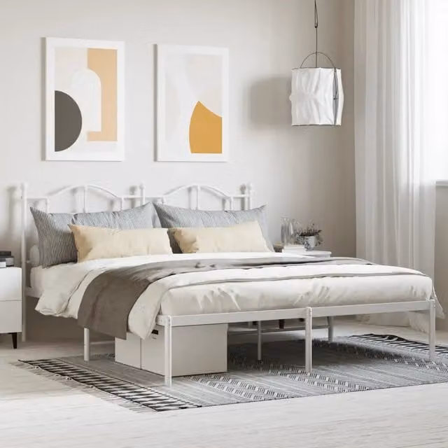 Letto con testiera in metallo bianco vidaXL L/P: 180 x 200 cm