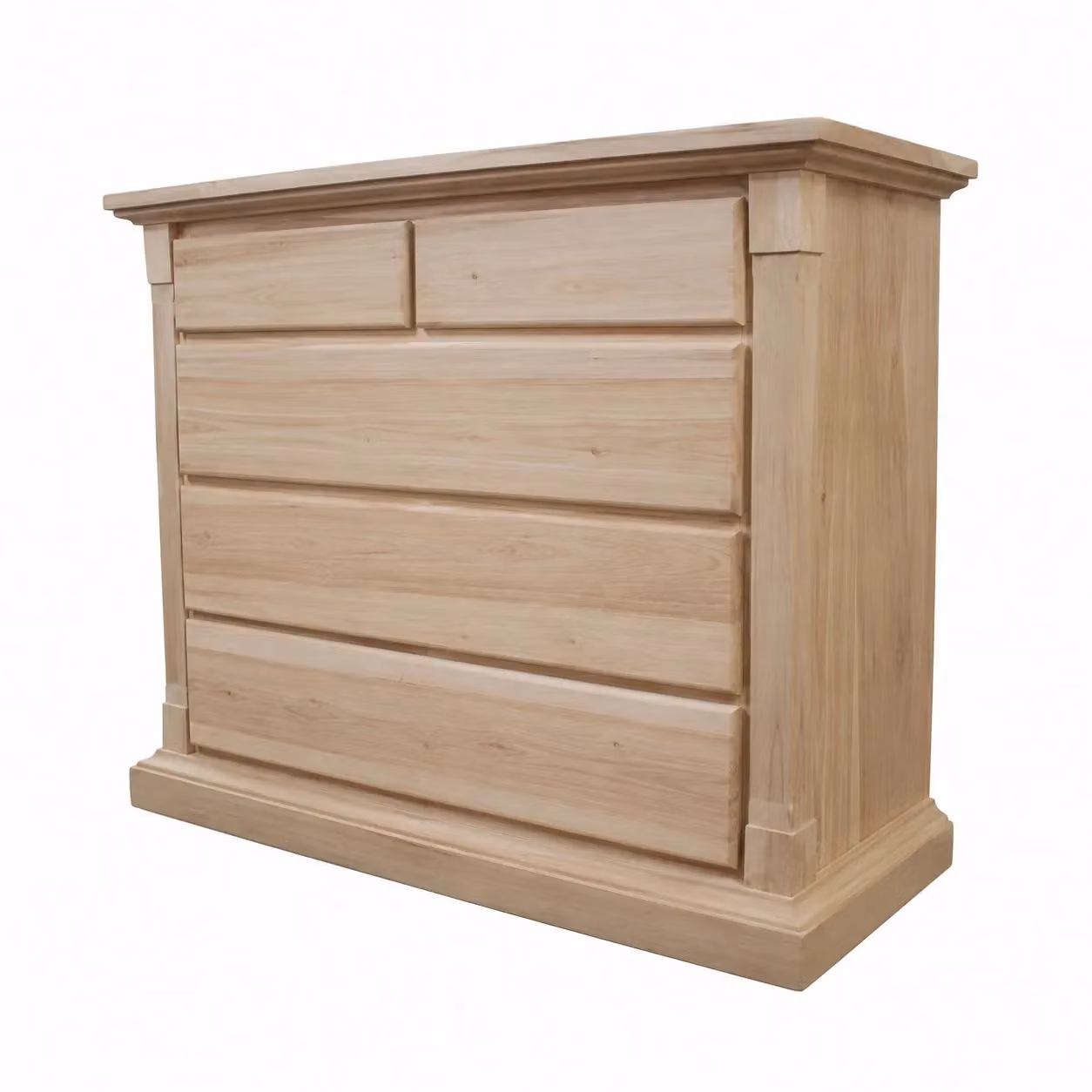 Cassettiera classica con 5 cassetti in legno grezzo Mobili 2G L: 135 cm, P: 55 cm, H: 110 cm – 1