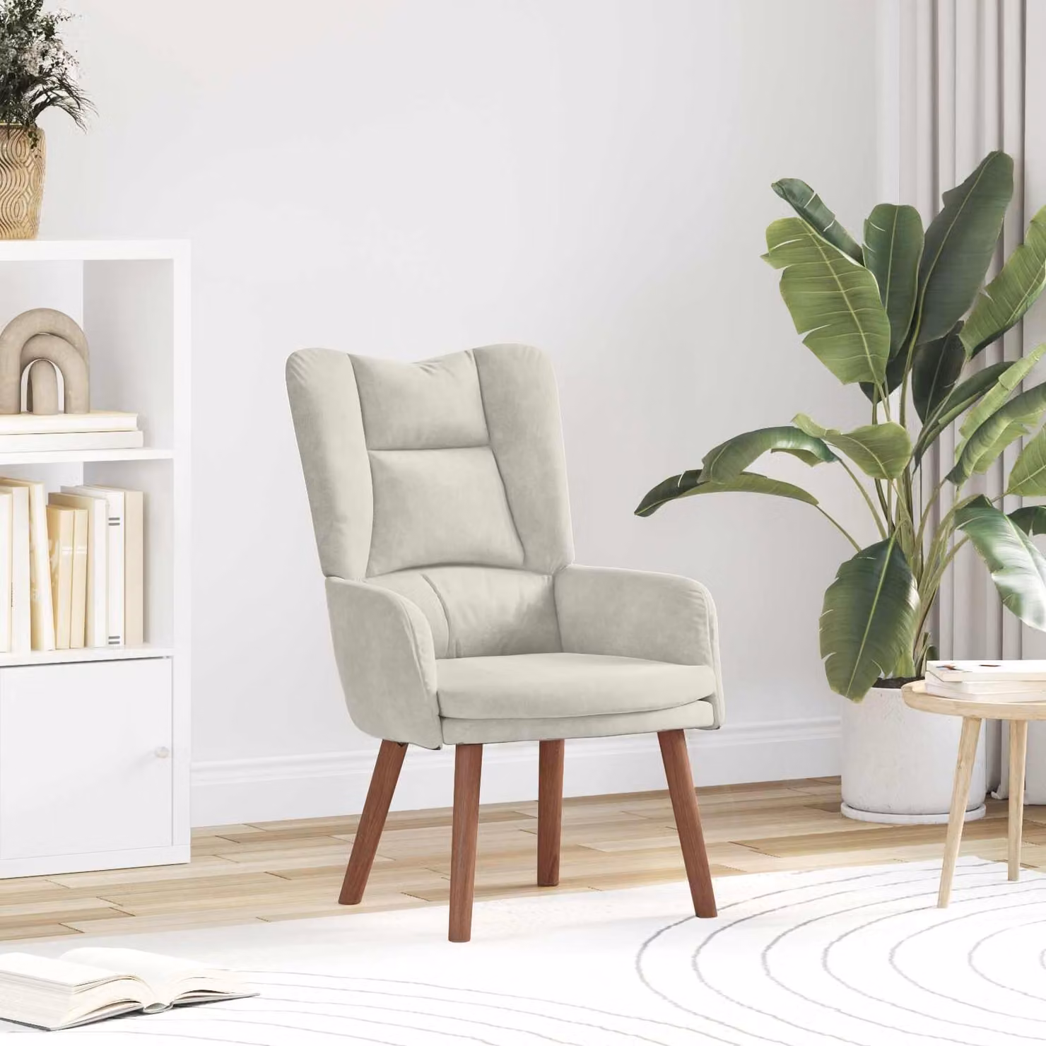 Poltrona moderna vidaXL in velluto beige con braccioli, L: 63 cm, P: 67 cm, H: 94 cm