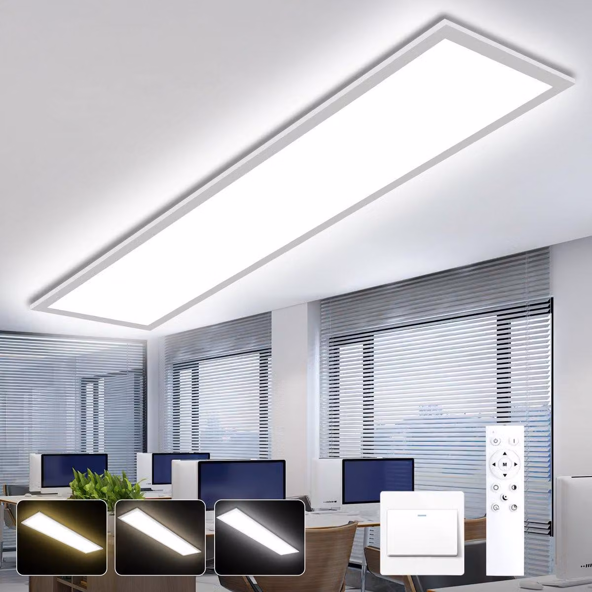 Pannello a soffitto LED - 100x25 cm, 30W, dimmerabile - Con telecomando - Bianco