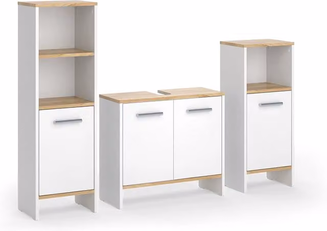Set di mobili da bagno Vicco Karli composto da 3 pezzi in bianco e rovere con vanità e pensile a parete