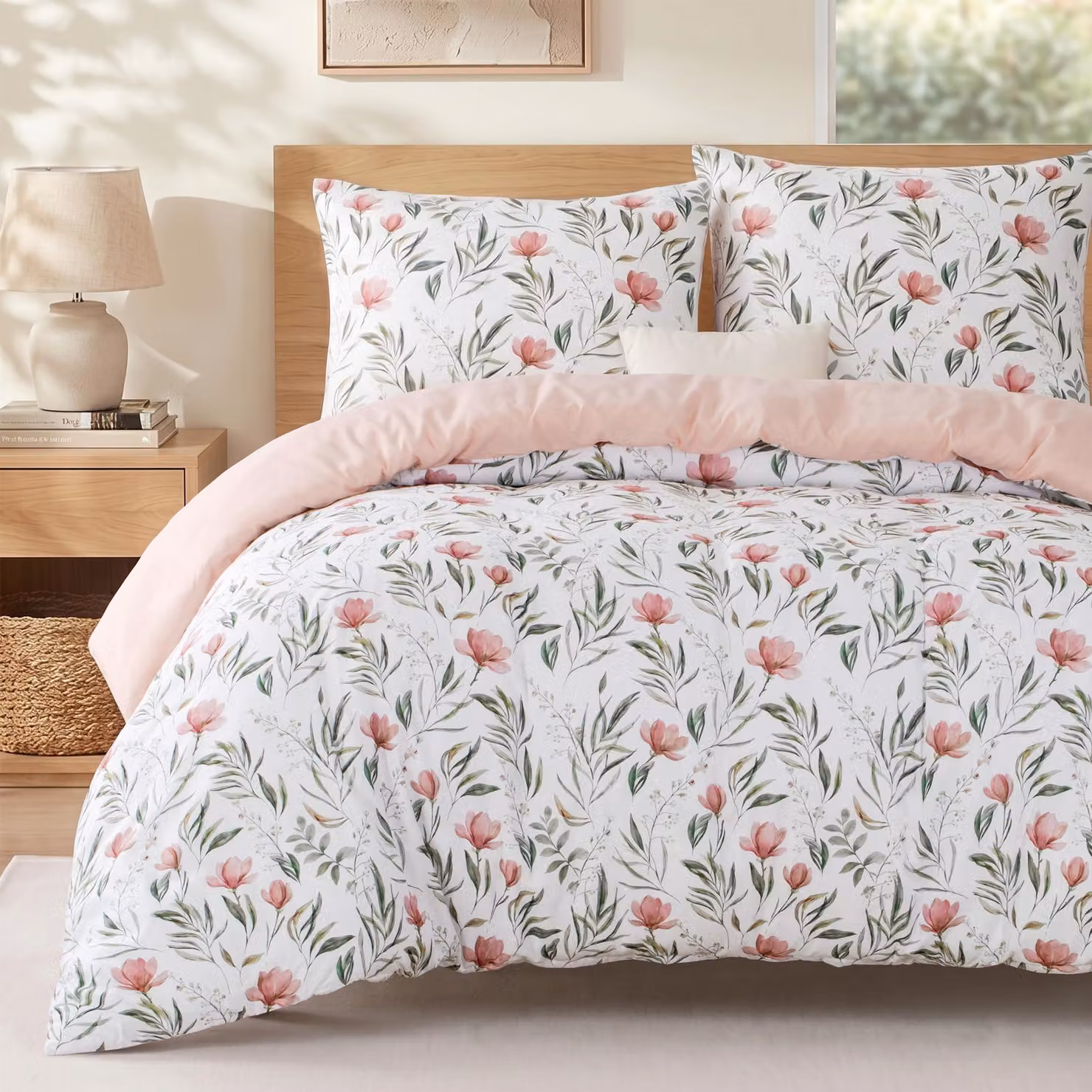 Set di lenzuola estive con motivo floreale dipinto ad acquerello