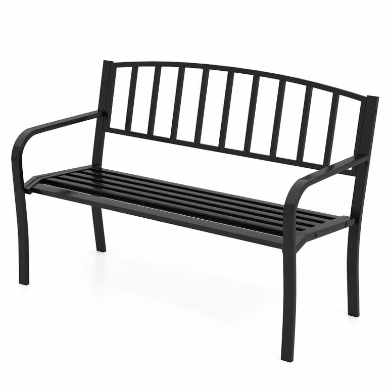Panca da giardino COSTWAY per 2 persone, panca con portata fino a 300 kg, panca da balcone con schienale e braccioli, panca in ferro, 127x 59x 85,5 cm