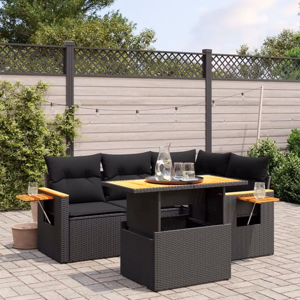 Maison Exclusive - Set Divani da Giardino 5 pz con Cuscini in Polyrattan Nero