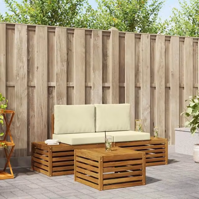 Set di divani da esterno-Sofa da giardino Naturale e Crema 59 x 59 x 37 cm