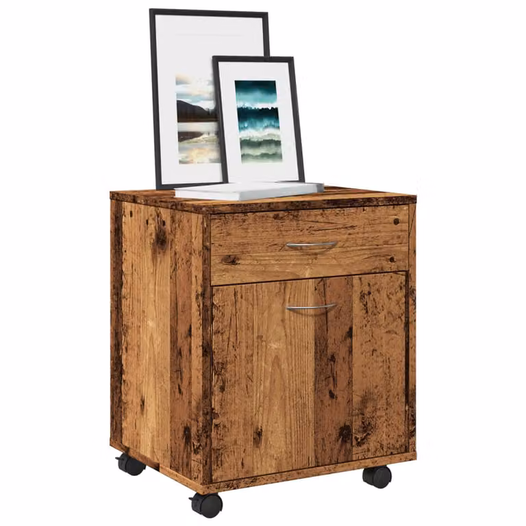 Armadietto con ruote vidaXL in legno stile rustico marrone L: 45 cm, P: 38 cm, H: 54 cm