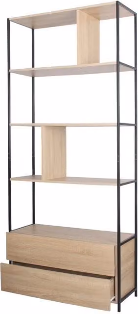 Libreria Chelsea Casa Collection Beige con 3 Mensole Regolabili e 2 Cassetti L: 84 cm, P: 32 cm, H: 189,5 cm