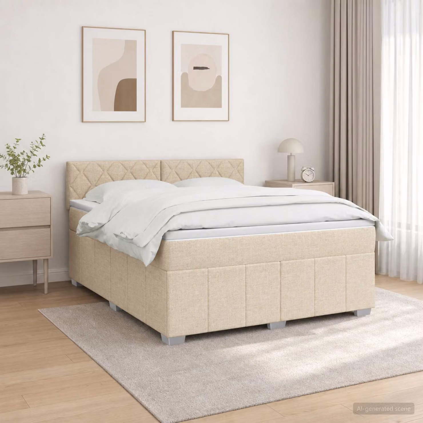 Letto Box Spring vidaXL con Materasso e Illuminazione LED, Colore Beige, L/P: 140 x 190 cm