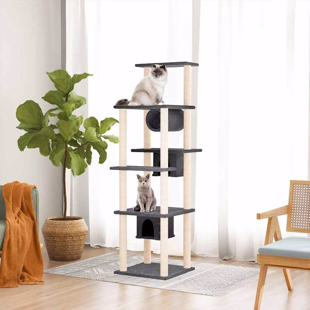 Albero per gatti vidaXL con tiragraffi in sisal e cucce, Grigio, Altezza: 169 cm