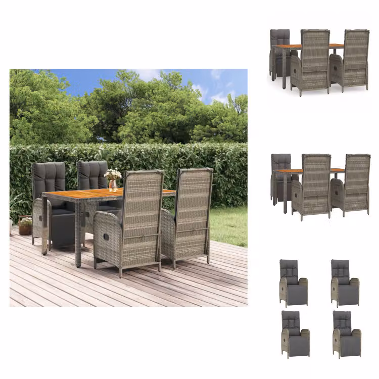 vidaXL Set da pranzo da giardino 5 pezzi con cuscini in poly rattan grigio - Set di mobili da giardino