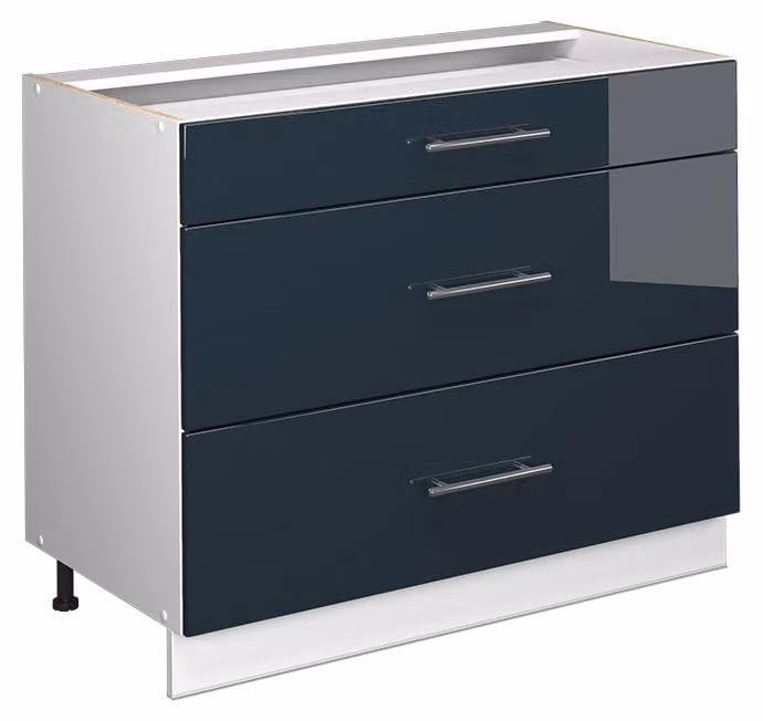 Mobiletto base per cucina Vicco Fame-Line Blu scuro lucido/Bianco 100 cm senza piano di lavoro, Model 61618