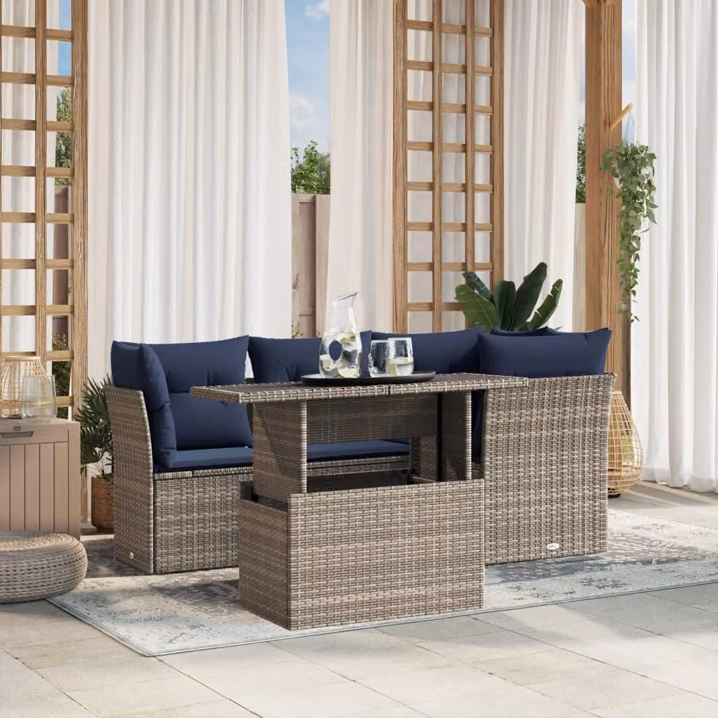 Maison Exclusive - Set di 5 divani da giardino con cuscini, grigio, polyrattan