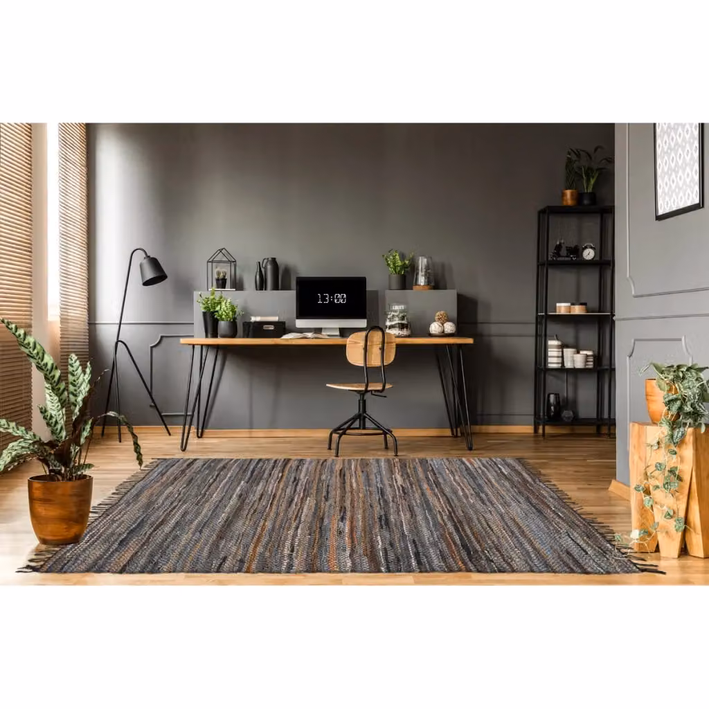 Tappeto Sonipat Kendra Home in Vera Pelle e Cotone, Design Astratto Moderno, Multicolore Marrone e Grigio, L/P: 200 x 300 cm – 2