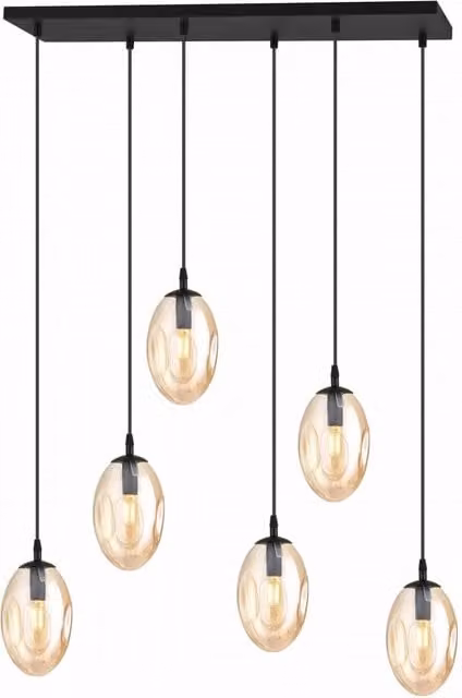 Lampadario Emibig Astral 6 luci E14 nero miele vetro