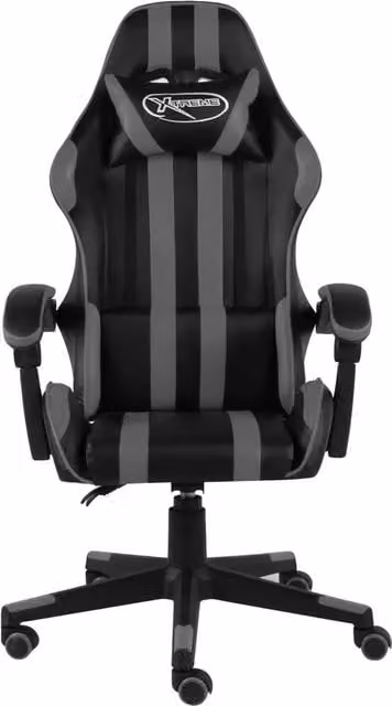 Sedia da Gaming Nero e Grigio in Similpelle con Poggiatesta e Ruote per Adulti