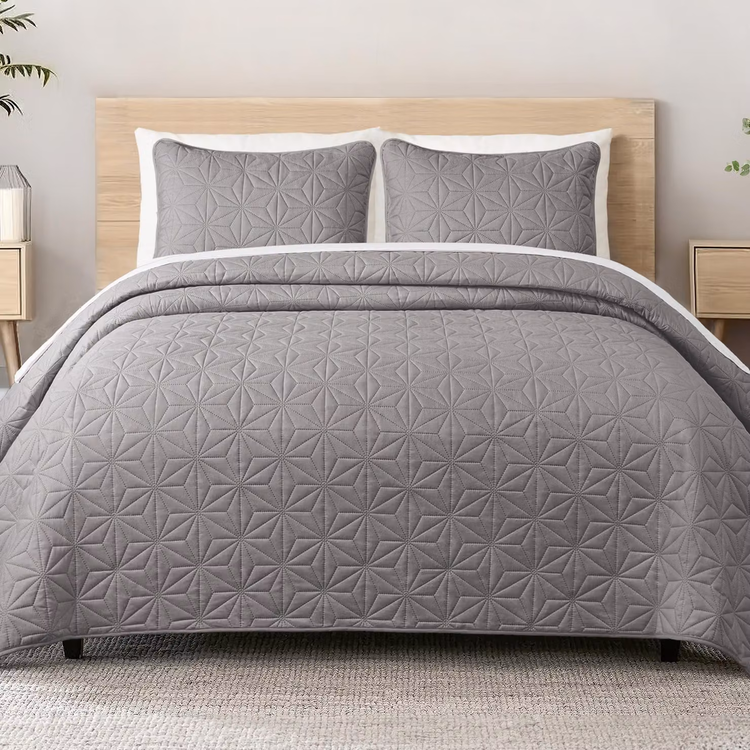 Piumino leggero e morbido con motivo geometrico, 260x280 cm - Grigio chiaro