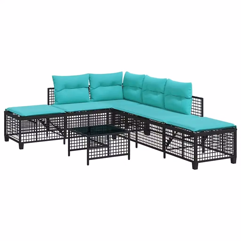 Set divano angolare da giardino vidaXL a 3 pezzi con cuscini in rattan e struttura in metallo nero – 2