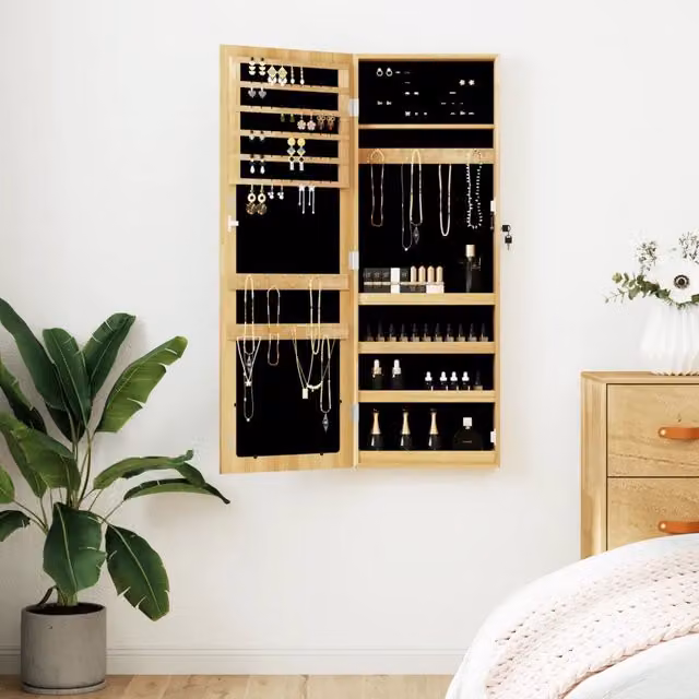 Armadio Portagioie con Specchio a Muro Design Mania, Marrone, L: 37,5 cm, P: 10 cm, H: 106 cm
