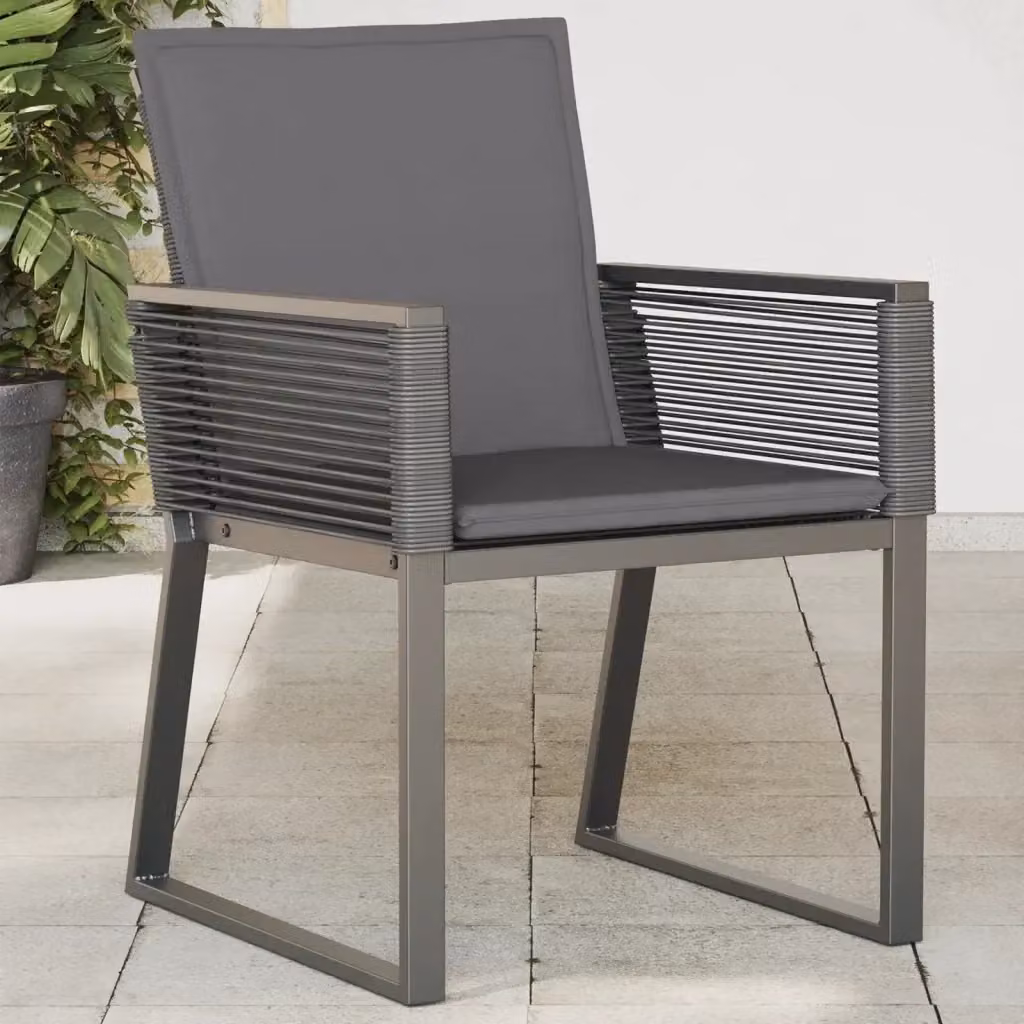 Set di 2 sedie da giardino in polyrattan con cuscini antracite e braccioli – 2