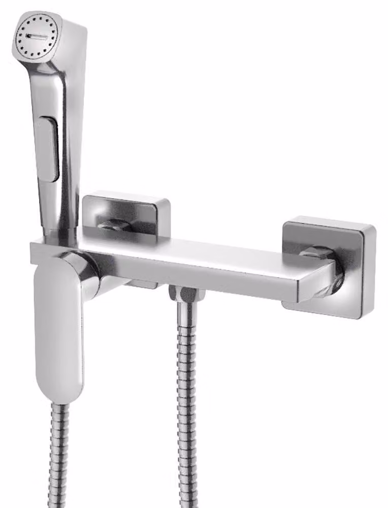 Miscelatore per bidet a parete con valvola di arresto e mensola, cromo