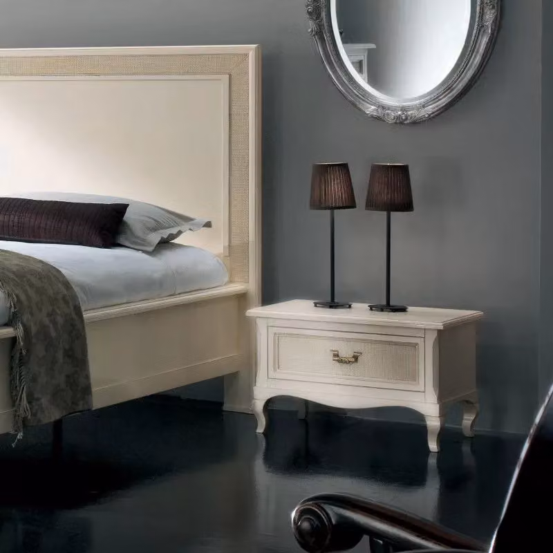 Comodino con 1 cassetto in paglia di Vienna e legno bianco invecchiato stile shabby chic Mobili 2G L: 62 cm, P: 43 cm, H: 41 cm – 2