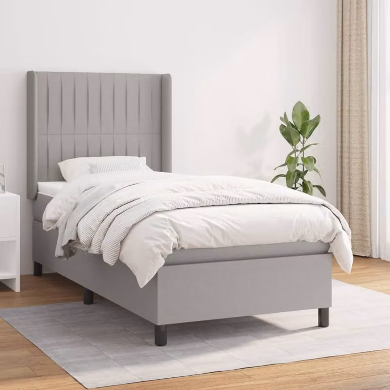 The Living Store Letto a molle con materasso grigio chiaro 90x200 cm in tessuto