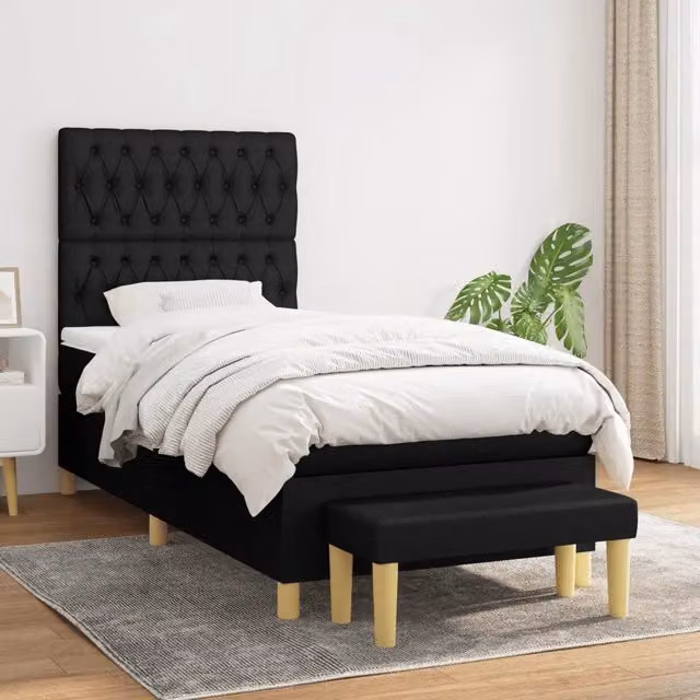 Letto Ibrido vidaXL con Giroletto a Molle e Materasso in Tessuto Nero e Bianco L/P/H: 203 x 100 x 128 cm – 1