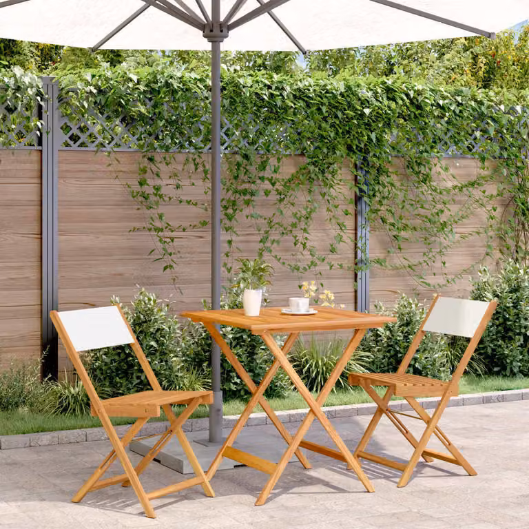 Maison Exclusive - Set da bistrot 3 pezzi in tessuto bianco crema e legno massello