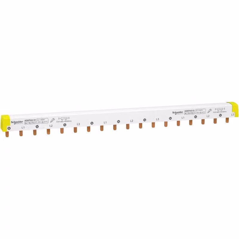 Schneider Electric barra di fase con nervatura, tagliabile, 3P+N, 18 moduli, 100 A A9XPH518