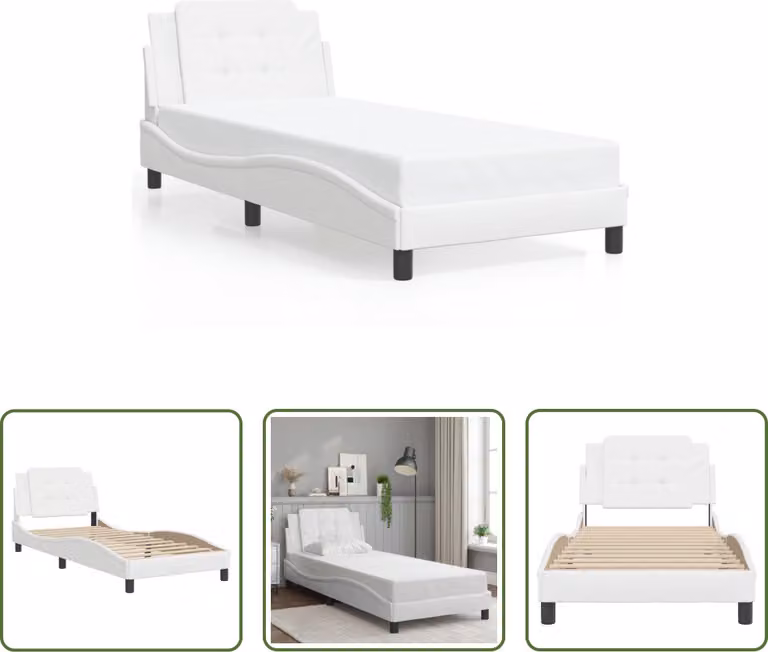 The Living Store Struttura letto con testiera bianca 100x200 cm in ecopelle