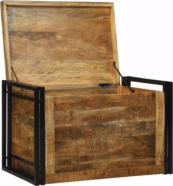 Scatola di Stoccaggio 80 x 50 x 50 cm Legno di Mango Grezzo CFW5057036