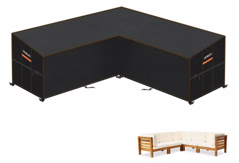 Copertura impermeabile per divani da esterno a forma di L, dimensioni 210x210x85x80/65 cm, realizzata in tessuto Oxford 420D con rivestimento in PU
