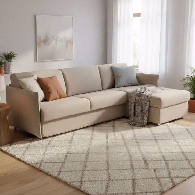 Divano Letto Sumirago DMORA con Penisola Sfoderabile Made in Italy, Grigio Tortora, L/P: 260 x 160 cm