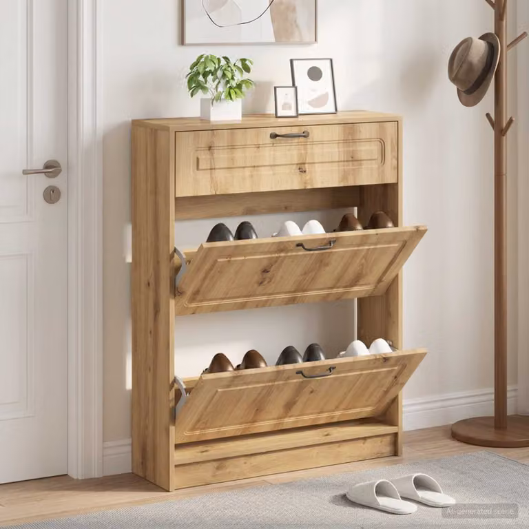Mobile porta scarpe UTRECHT vidaXL in legno e metallo, marrone e nero, L: 78 cm, P: 24 cm, H: 100 cm