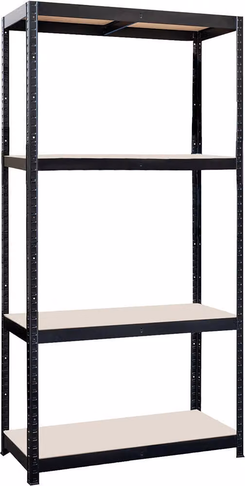 scaffale 900x450x1800mm, 4 ripiani, acciaio nero + pannello MDF