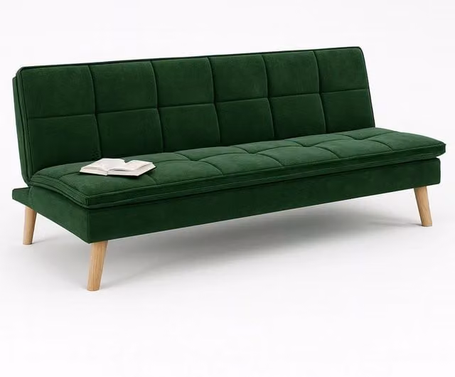 Divano Letto Reclinabile 3Posti in Tessuto Nordico con Gambe Legno Naturale Verde