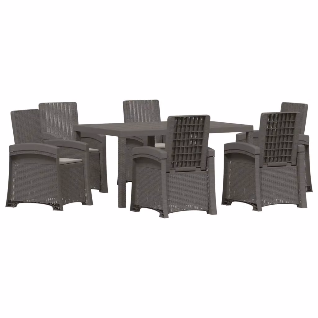 Set da pranzo da giardino moderno vidaXL in polyrattan grigio con tavolo rettangolare e 6 sedie – 2