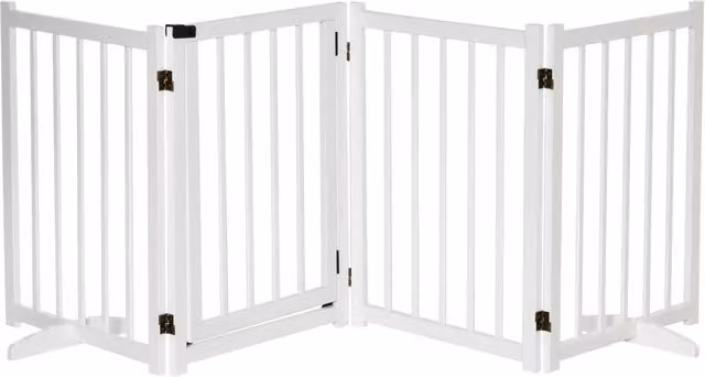 Cancellino Pieghevole per Cani Piccola/Media Taglia 4 Pannelli in Legno Bianco con Serratura 237.5x36x80cm per Casa