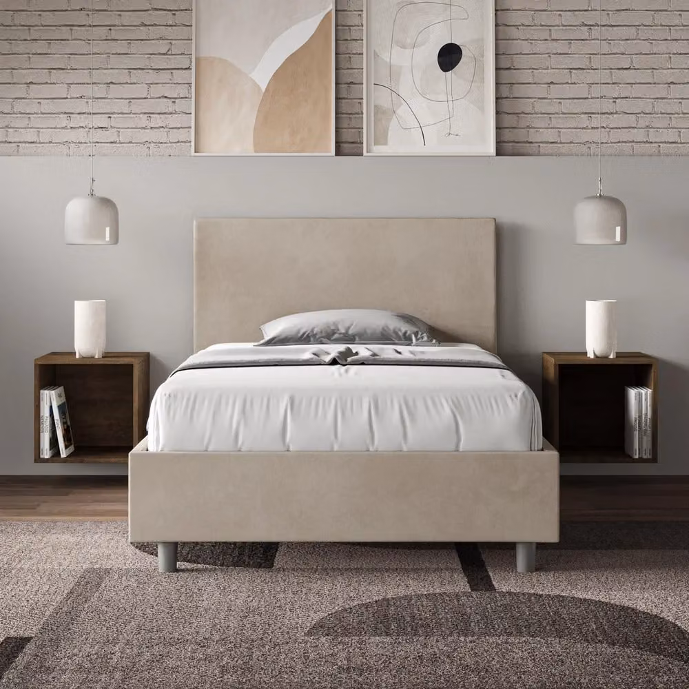 Letto Singolo con Contenitore a Alzata Giordanoshop in Tessuto Microfibra Colore Sabbia L: 95 cm, P: 222 cm, H: 106 cm – 2