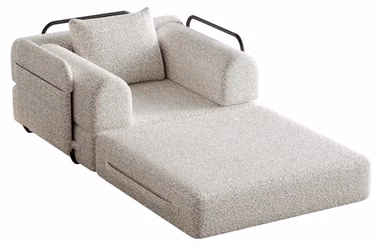 Divano letto 2 in 1 in microfibra, forma a U, con un posto, con spazio contenitore nelle braccioli, struttura in metallo, color kaki